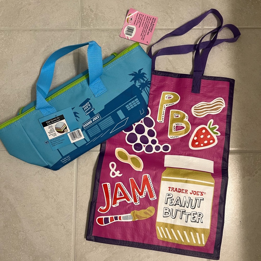 Trader Joe's Blue mini tote w bonus TJ bag NWT
